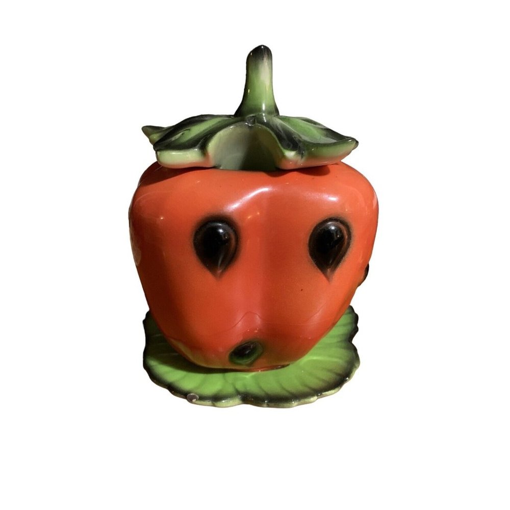 Vintage Goebel Strawberry & Leaf Jam Jar Sugar Bowl READ